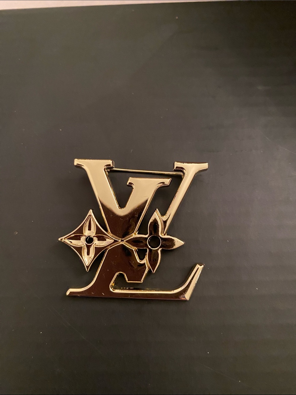 Fashion Jewelry Gold Monogram Brooch with Floral Accents